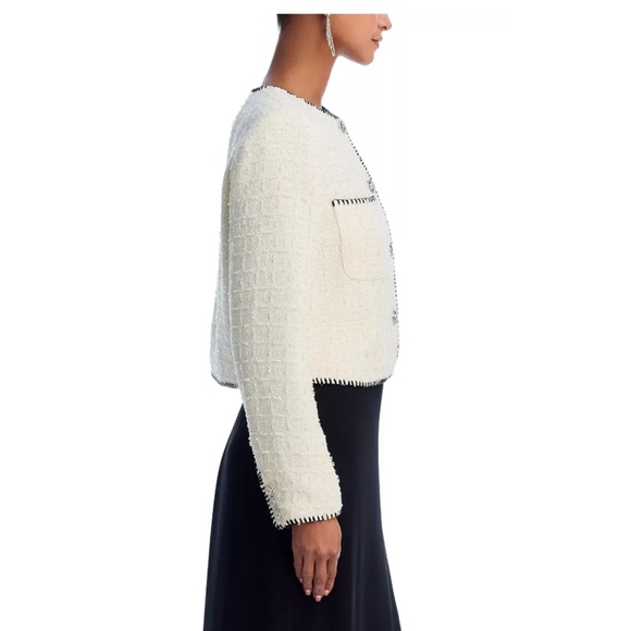 Aqua Tweed Whip Stitch Blazer in white cream - Picture 4 of 11